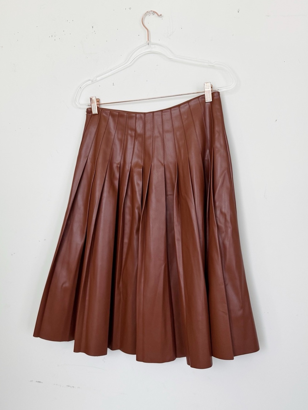 A-Line Faux Leather Midi Skirt - Brown - Picture 5 of 14